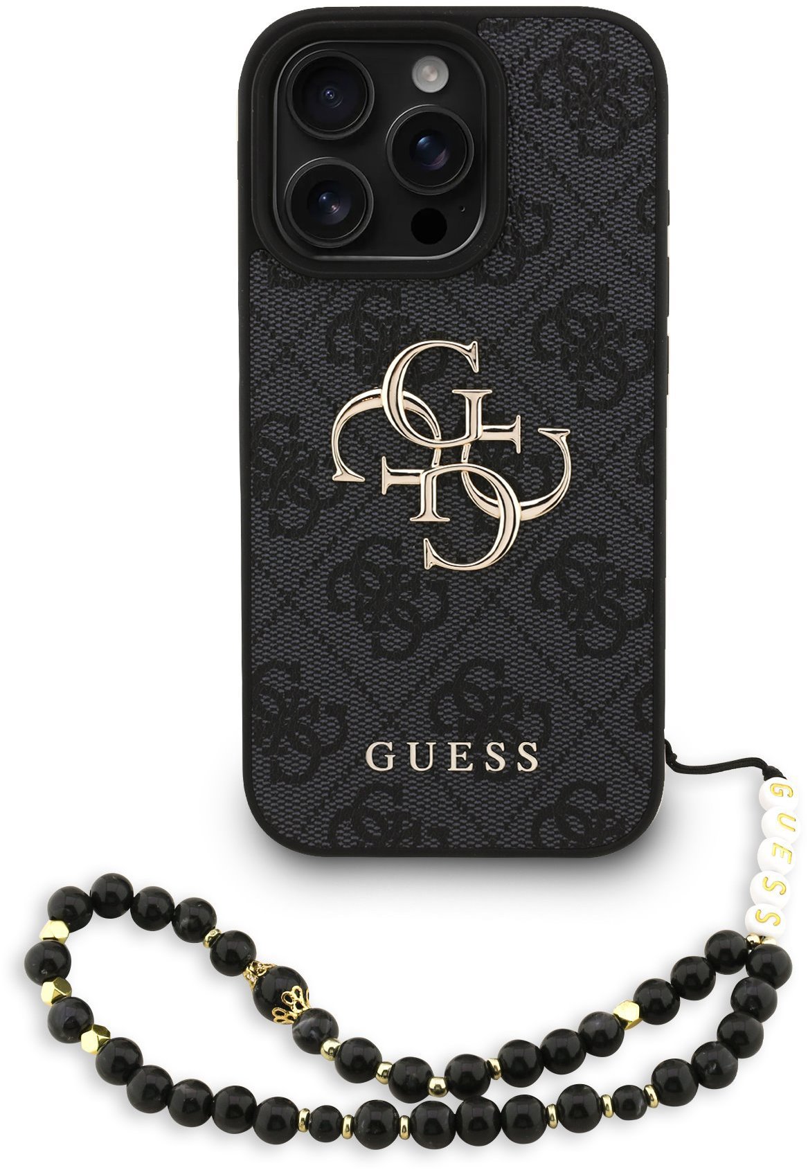 Guess PU 4G Metal Logo Strap Zadní Kryt pro iPhone 16 Pro Black