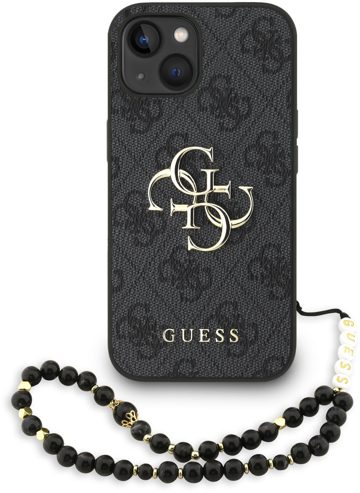 Guess PU 4G Metal Logo Strap Zadní Kryt pro iPhone 15 Black