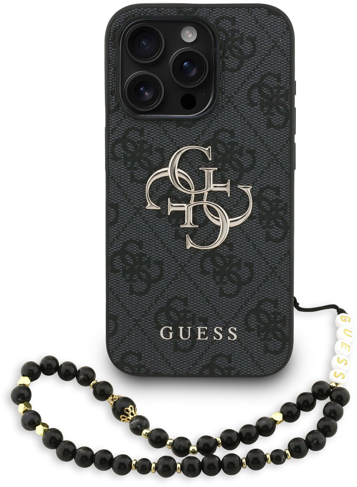 Guess PU 4G Metal Logo Strap Zadní Kryt pro iPhone 15 Pro Black