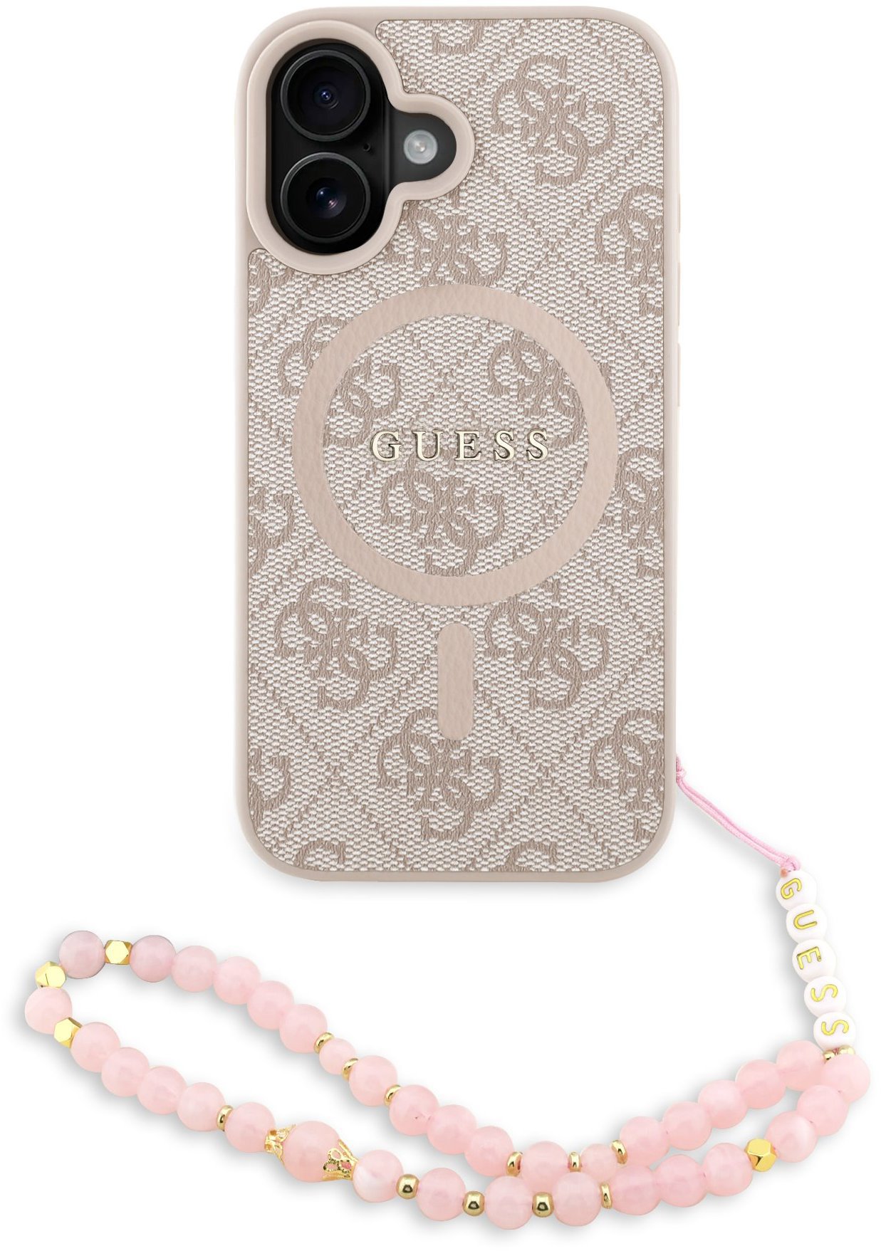 Guess PU Leather 4G Colored Ring Strap MagSafe Zadní Kryt pro iPhone 16 Pink