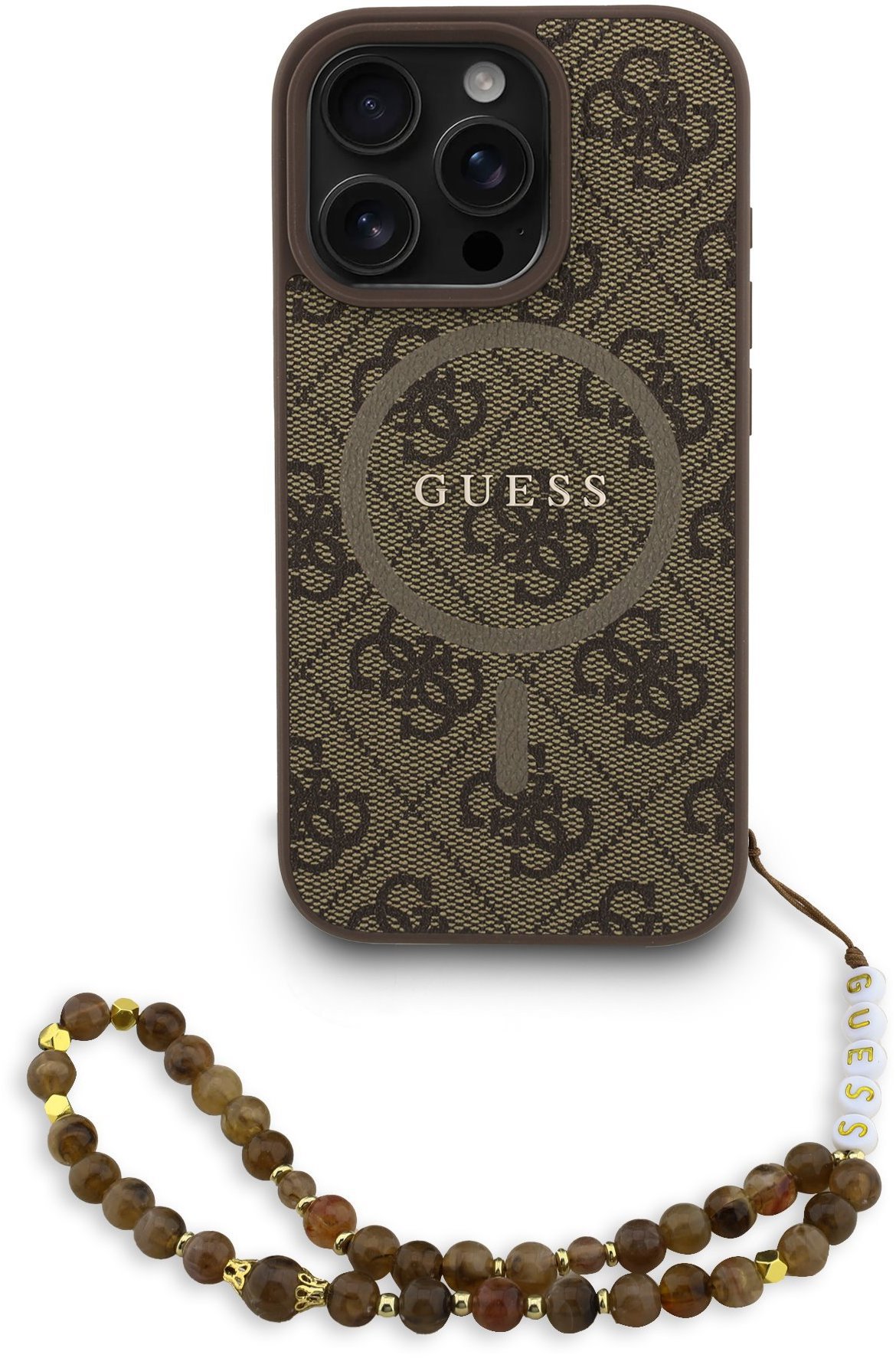 Guess PU Leather 4G Colored Ring Strap MagSafe Zadní Kryt pro iPhone 16 Pro Max Brown