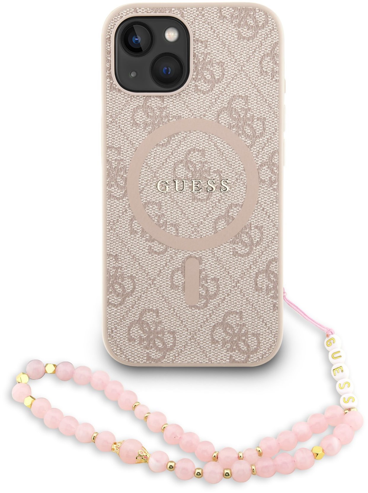 Guess PU Leather 4G Colored Ring Strap MagSafe Zadní Kryt pro iPhone 13 Pink