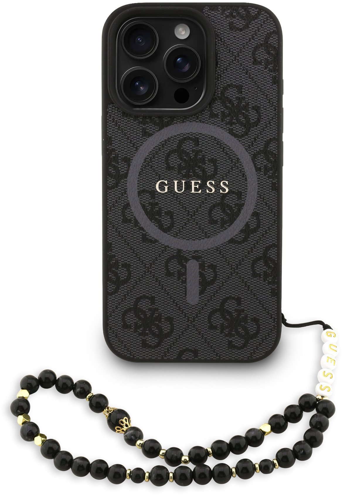 Guess PU Leather 4G Colored Ring Strap MagSafe Zadní Kryt pro iPhone 16 Pro Max Black