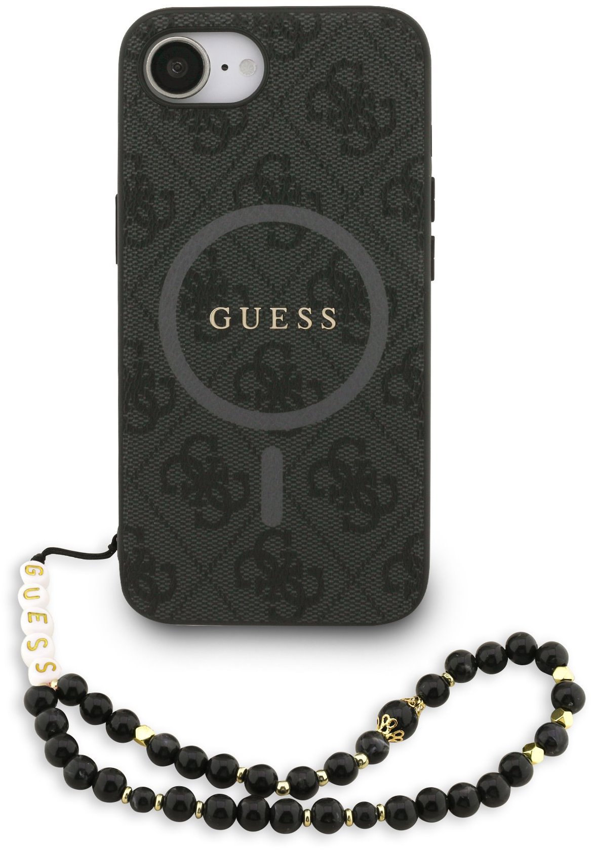 Guess PU Leather 4G Colored Ring Strap MagSafe Zadní Kryt pro iPhone 16e Black