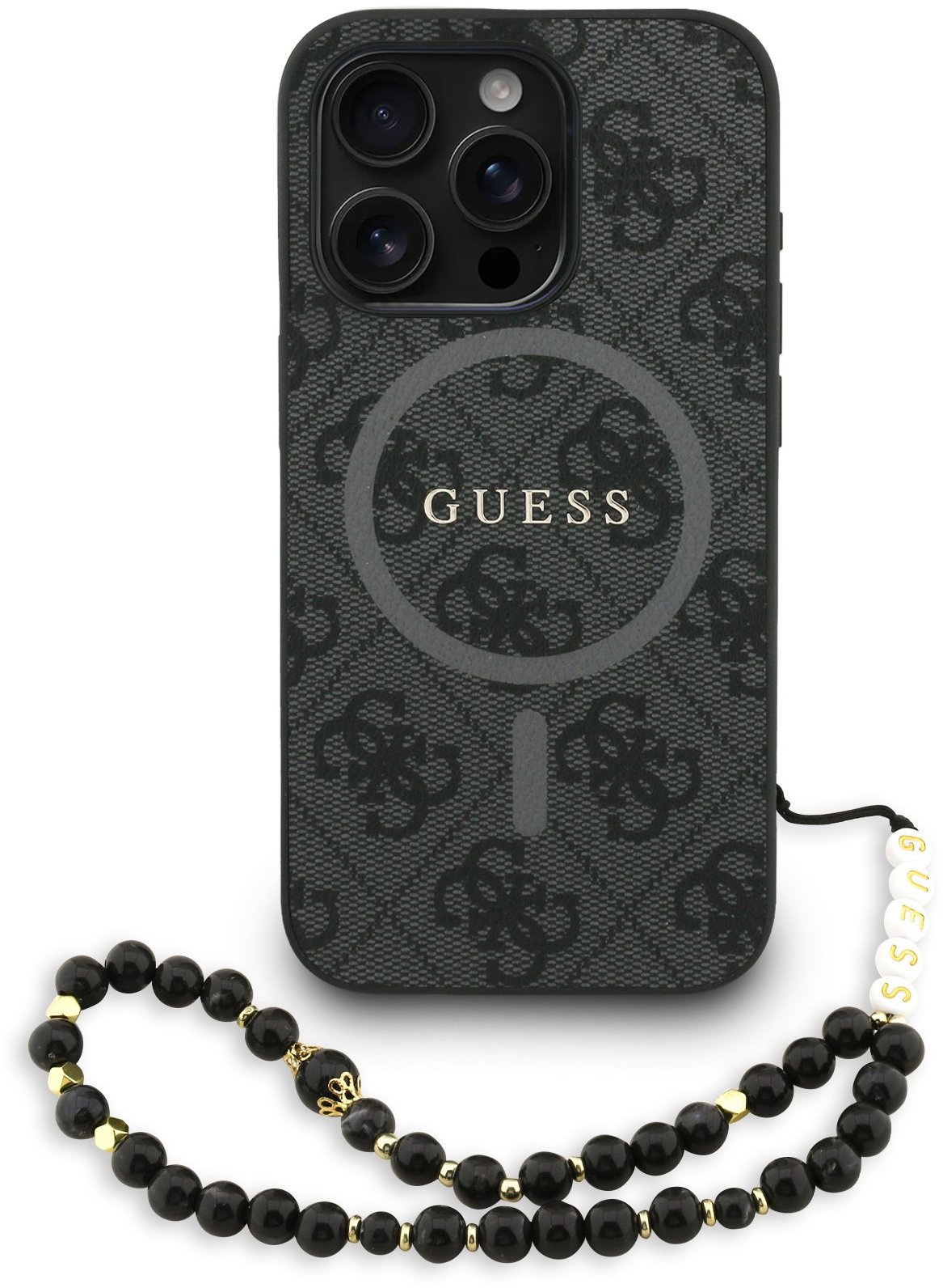 Guess PU Leather 4G Colored Ring Strap MagSafe Zadní Kryt pro iPhone 15 Pro Black