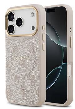 Guess PU Leather 4G Gold Frame MagSafe Zadní Kryt pro iPhone 17 Pro Pink