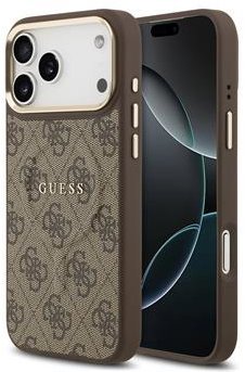 Guess PU Leather 4G Gold Frame MagSafe Zadní Kryt pro iPhone 17 Pro Max Brown