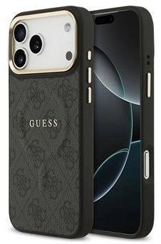 Guess PU Leather 4G Gold Frame MagSafe Zadní Kryt pro iPhone 17 Pro Max Black