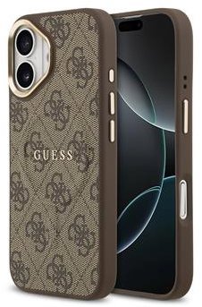 Guess PU Leather 4G Gold Frame MagSafe Zadní Kryt pro iPhone 17 Brown