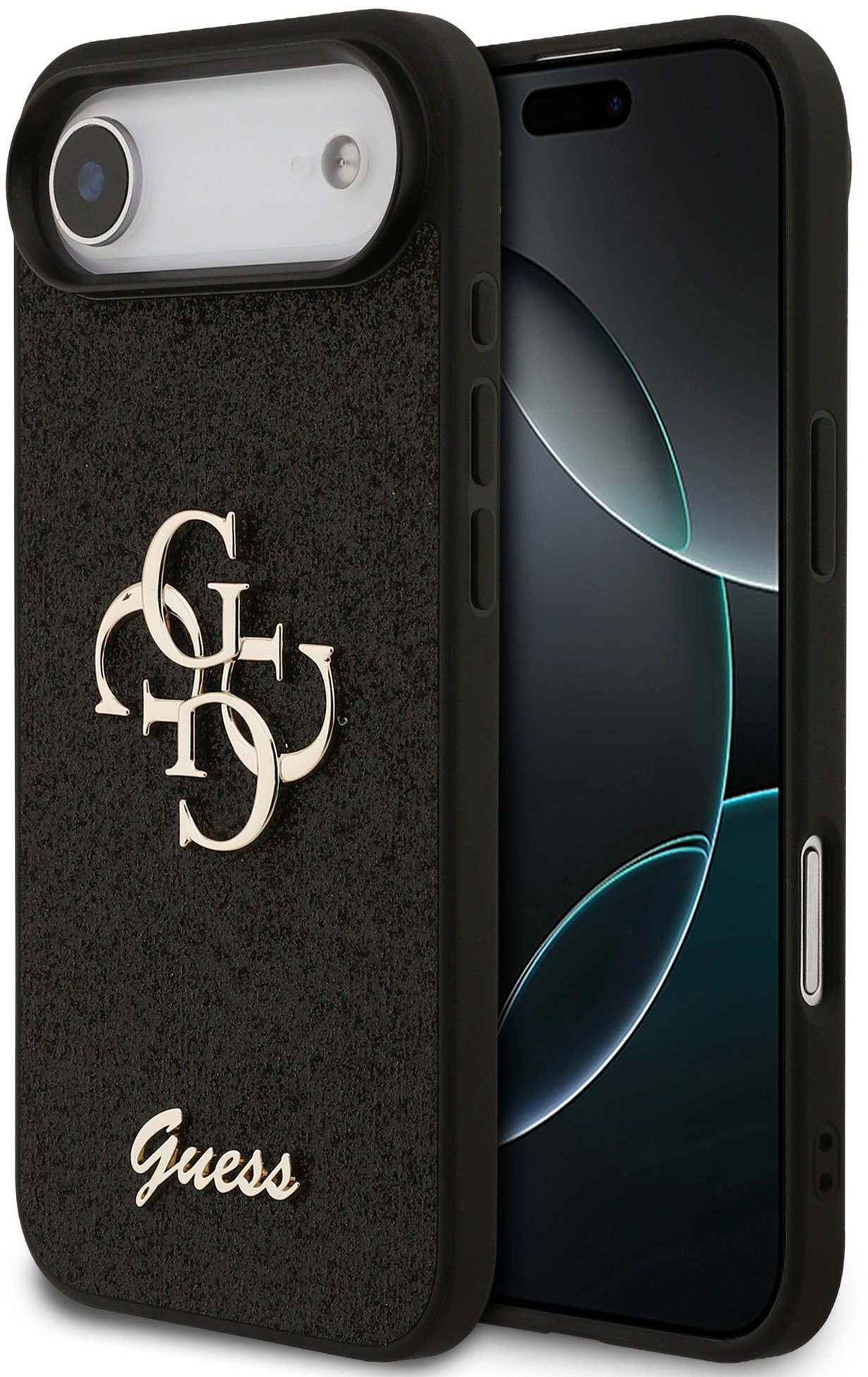 Guess PU Fixed Glitter 4G Metal Logo Zadní Kryt pro iPhone Air Black