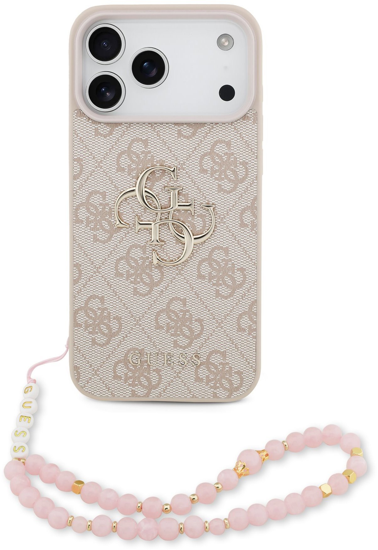 Guess PU 4G Metal Logo Strap Zadní Kryt pro iPhone 17 Pro Max Pink