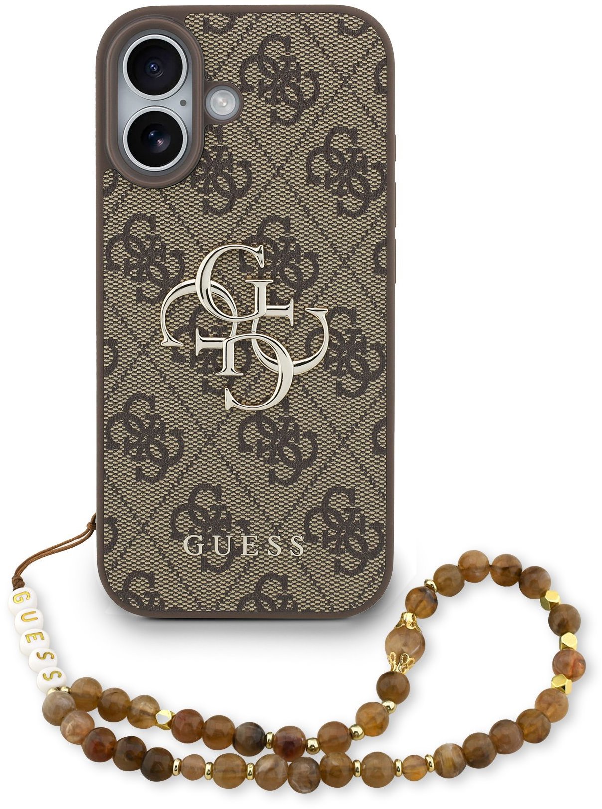 Guess PU 4G Metal Logo Strap Zadní Kryt pro iPhone 17 Brown