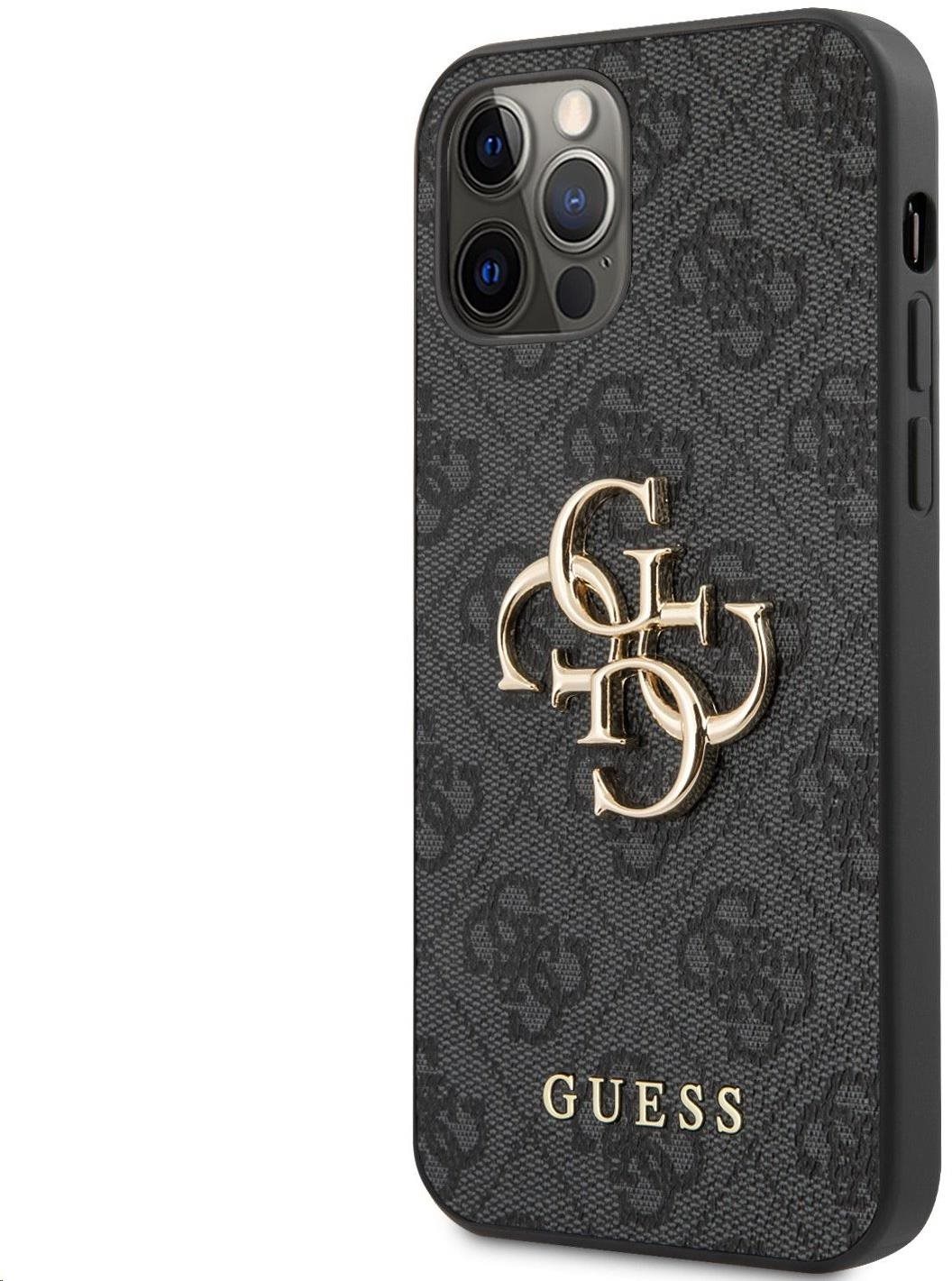 Guess PU 4G Metal Logo Zadní Kryt pro Apple iPhone 12/12 Pro Grey