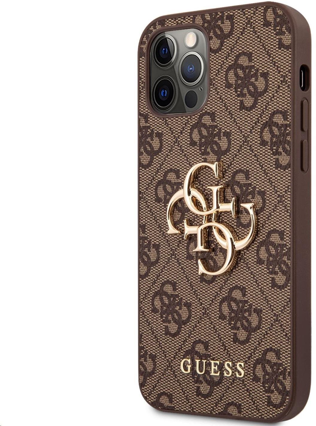 Guess PU 4G Metal Logo Zadní Kryt pro Apple iPhone 12/12 Pro Brown