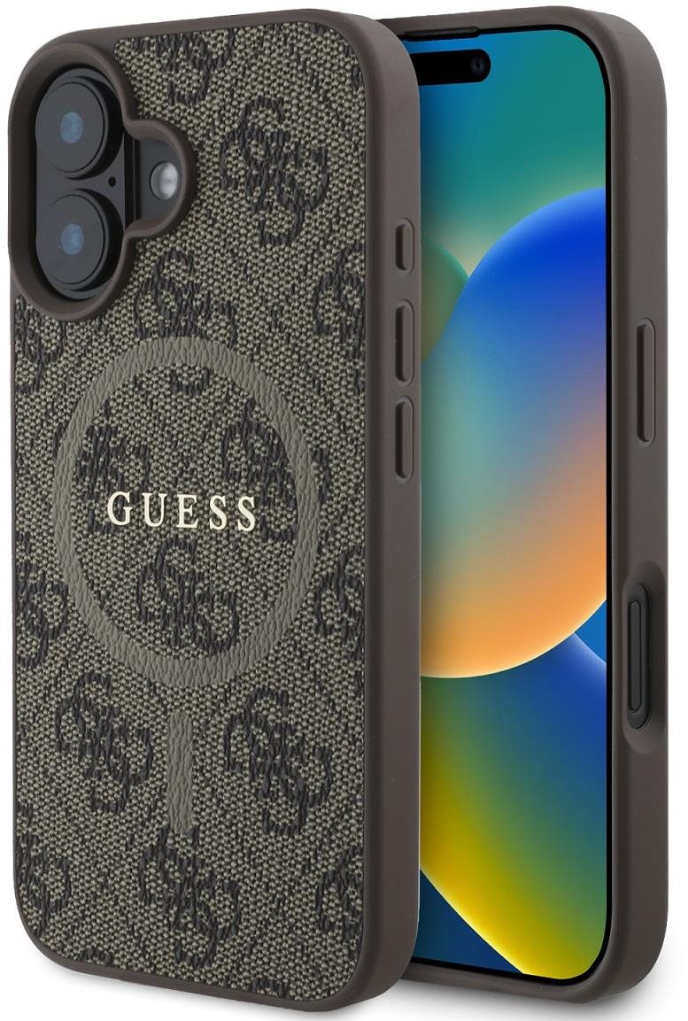 Guess PU Leather 4G Colored Ring MagSafe Zadní Kryt pro iPhone 16 Brown