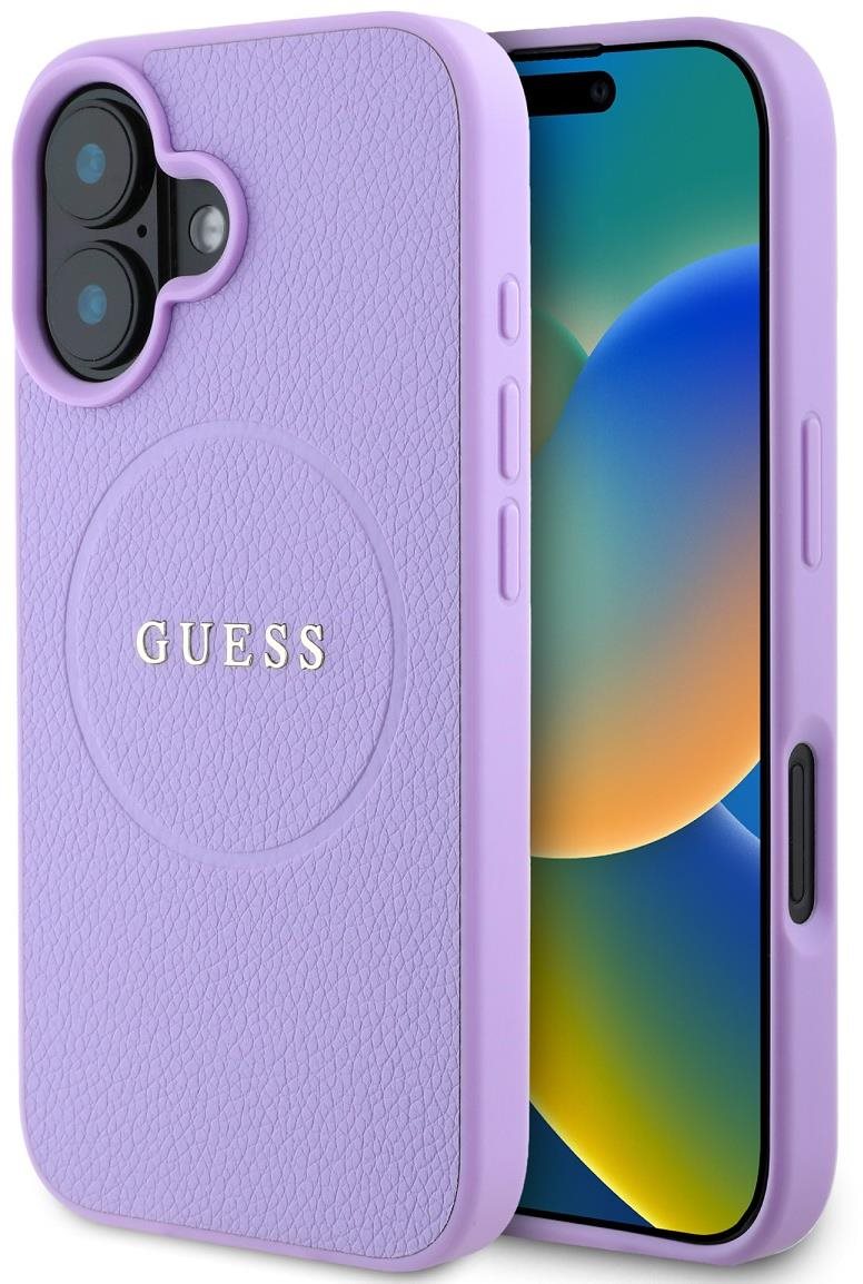 Guess PU Grained Classic Logo MagSafe Zadní Kryt pro iPhone 16 Purple