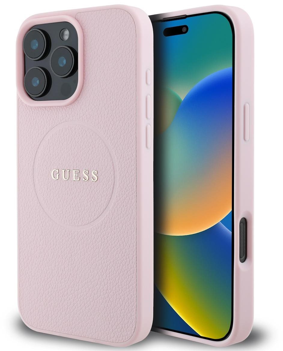 Guess PU Grained Classic Logo MagSafe Zadní Kryt pro iPhone 16 Pro Pink