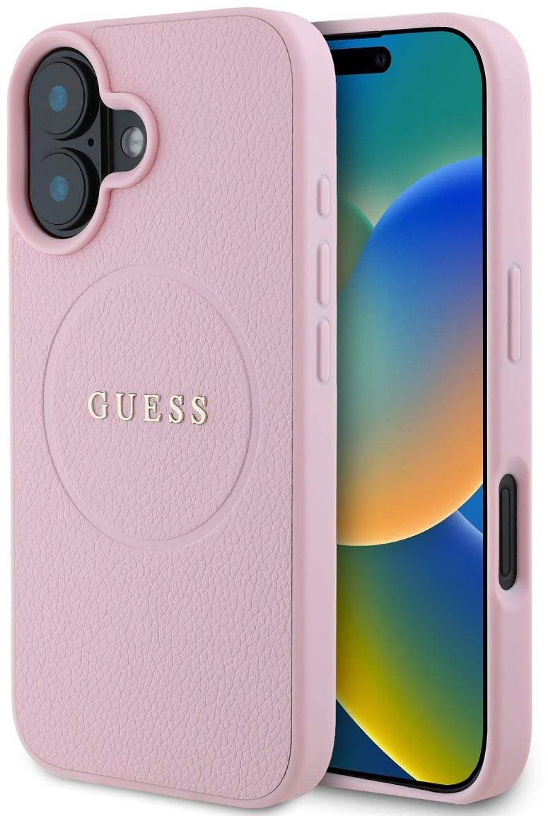 Guess PU Grained Classic Logo MagSafe Zadní Kryt pro iPhone 16 Pink