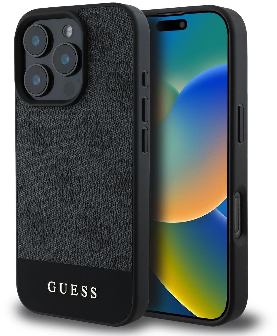 Guess PU 4G Stripe Zadní Kryt pro iPhone 16 Pro Max Grey