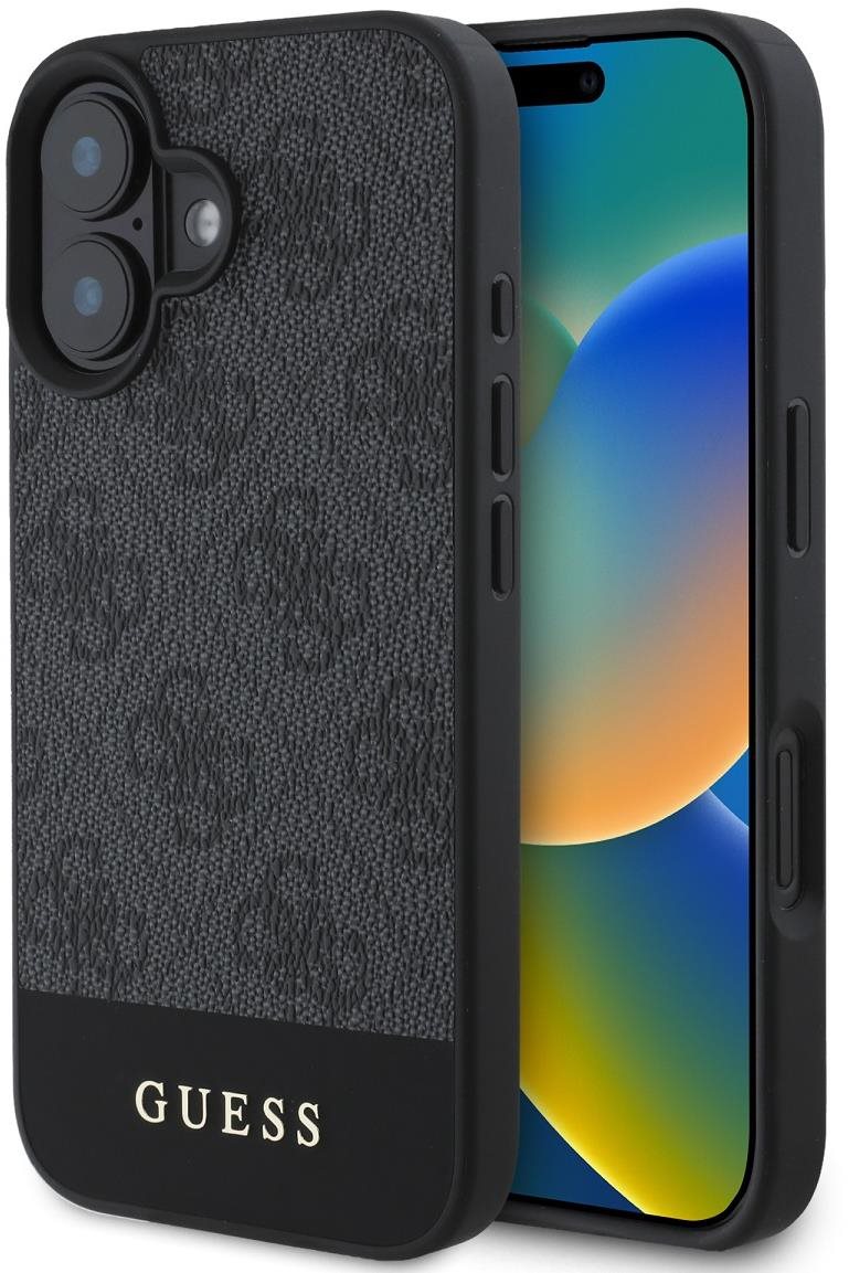 Guess PU 4G Stripe Zadní Kryt pro iPhone 16 Grey
