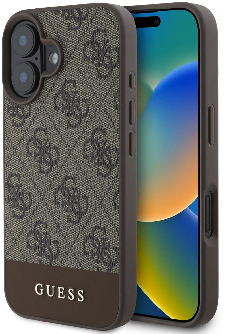 Guess PU 4G Stripe Zadní Kryt pro iPhone 16 Brown