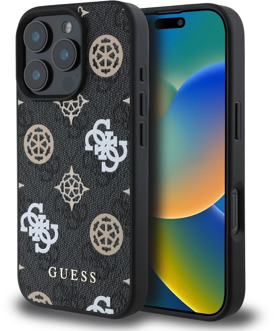 Guess PU 4G Peony MagSafe Zadní Kryt pro iPhone 16 Pro Max Black