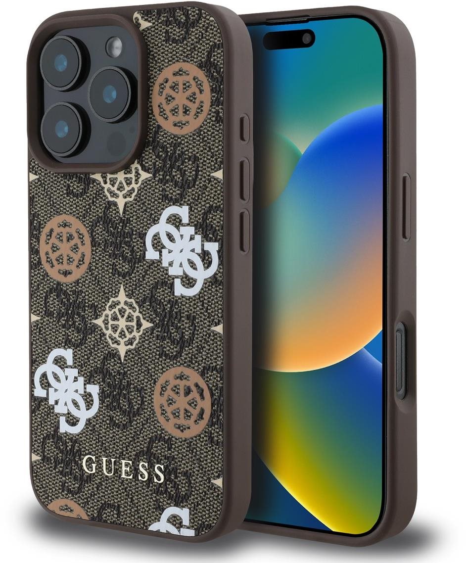 Guess PU 4G Peony MagSafe Zadní Kryt pro iPhone 16 Pro Brown