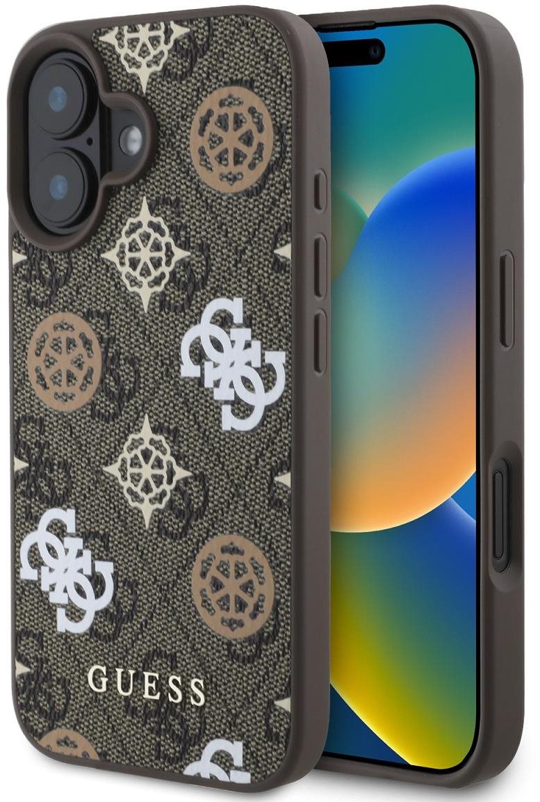 Guess PU 4G Peony MagSafe Zadní Kryt pro iPhone 16 Brown