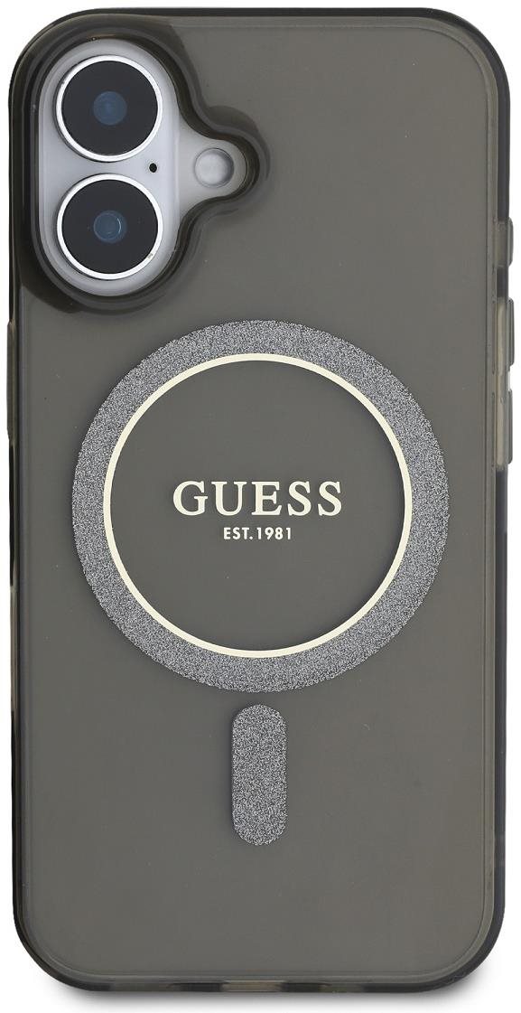Guess IML Glitter Ring MagSafe Zadní Kryt pro iPhone 16 Black
