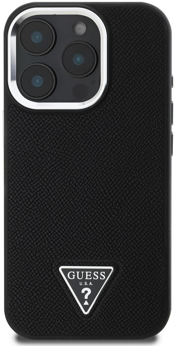 Guess PU Grained Triangle Logo Zadní Kryt pro iPhone 16 Pro Max Black