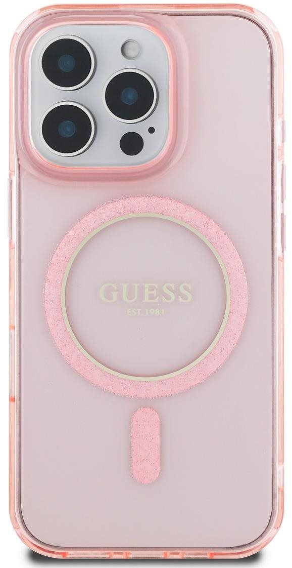 Guess IML Glitter Ring MagSafe Zadní Kryt pro iPhone 16 Pro Max Pink