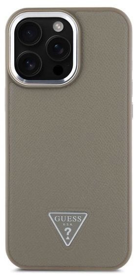 Guess PU Grained Triangle Logo Zadní Kryt pro iPhone 16 Pro Max Brown