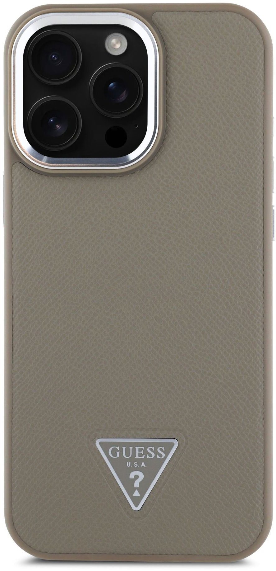 Guess PU Grained Triangle Logo Zadní Kryt pro iPhone 16 Pro Brown