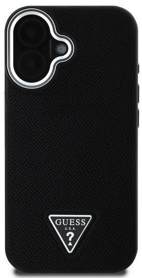 Guess PU Grained Triangle Logo Zadní Kryt pro iPhone 16 Black