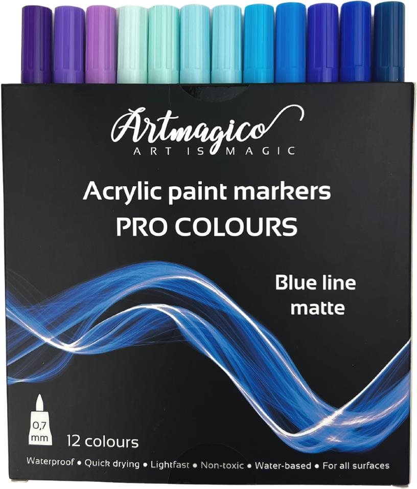 Artmagico Pro Blue Line akrylové fixy, modré odstíny, 12 ks