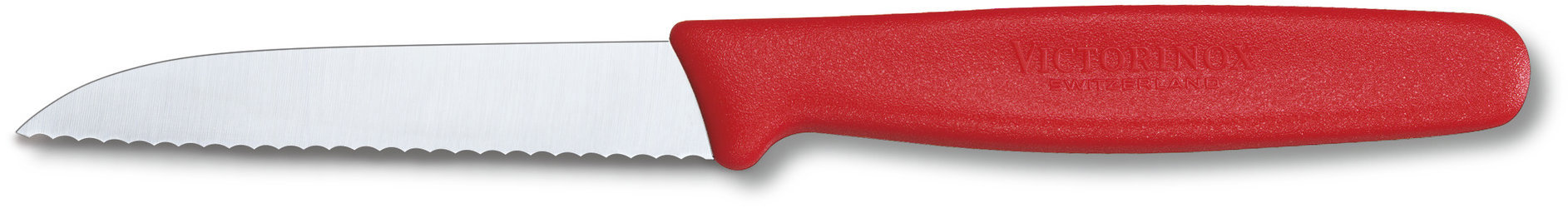 Victorinox Nůž na zeleninu 8 cm, oblá špička, vlnkované ostří, červený