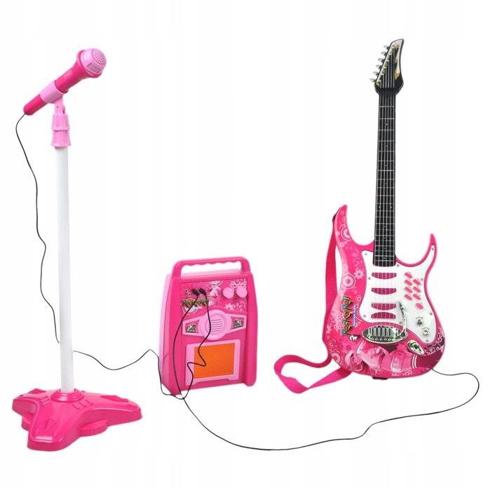 Kruzzel 22407 Dětská rocková elektrická kytara na baterie, zesilovač a mikrofon, růžová