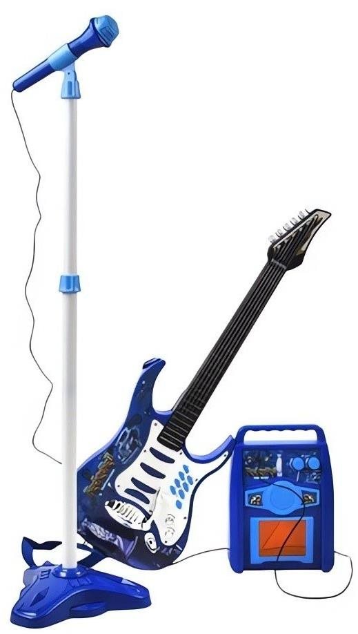 Kruzzel 22409 Dětská rocková elektrická kytara na baterie, zesilovač a mikrofon, modrá