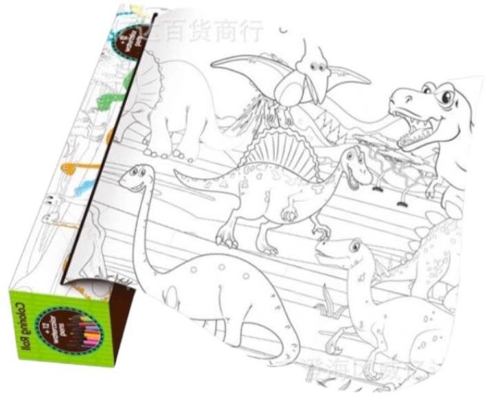 Dinosauří svět Kreativní látkové omalovánky v roli vč. 6 pastelek 100 × 20 cm