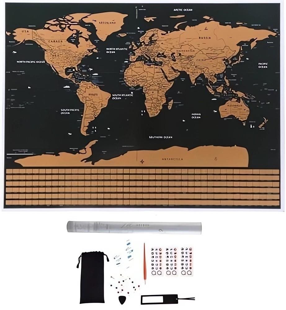 Malatec 23442 Velká Stírací mapa světa s vlajkami 82 × 59 cm + příslušenstvím