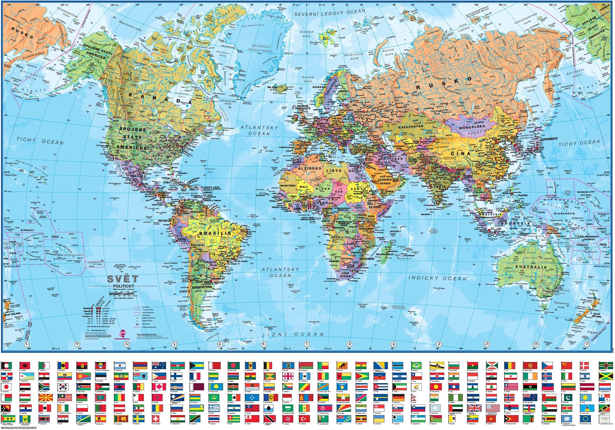 Maps International Nástěnná mapa politický svět 100 × 70 cm s vlajkami, české lamino