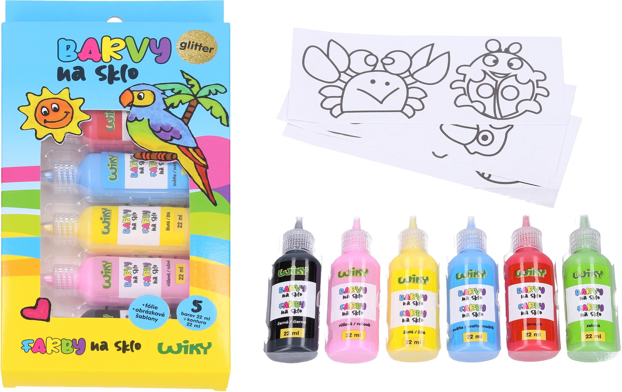 Wiky Barvy na sklo glitter 5+1 22 ml