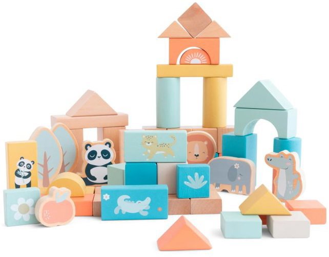 Saro Baby Dřevěné kostky v kyblíku 60 ks