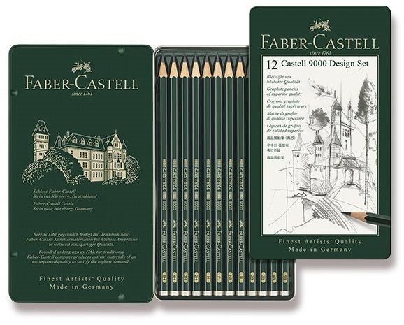 FABER-CASTELL Castell 9000 Design v plechové krabičce, šestihranná - sada 12 ks