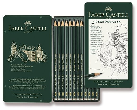 FABER-CASTELL Castell 9000 Art v plechové krabičce, šestihranná - sada 12 ks