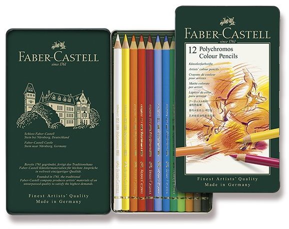 Pastelky FABER-CASTELL Polychromos v plechovové krabičce, 12 barev