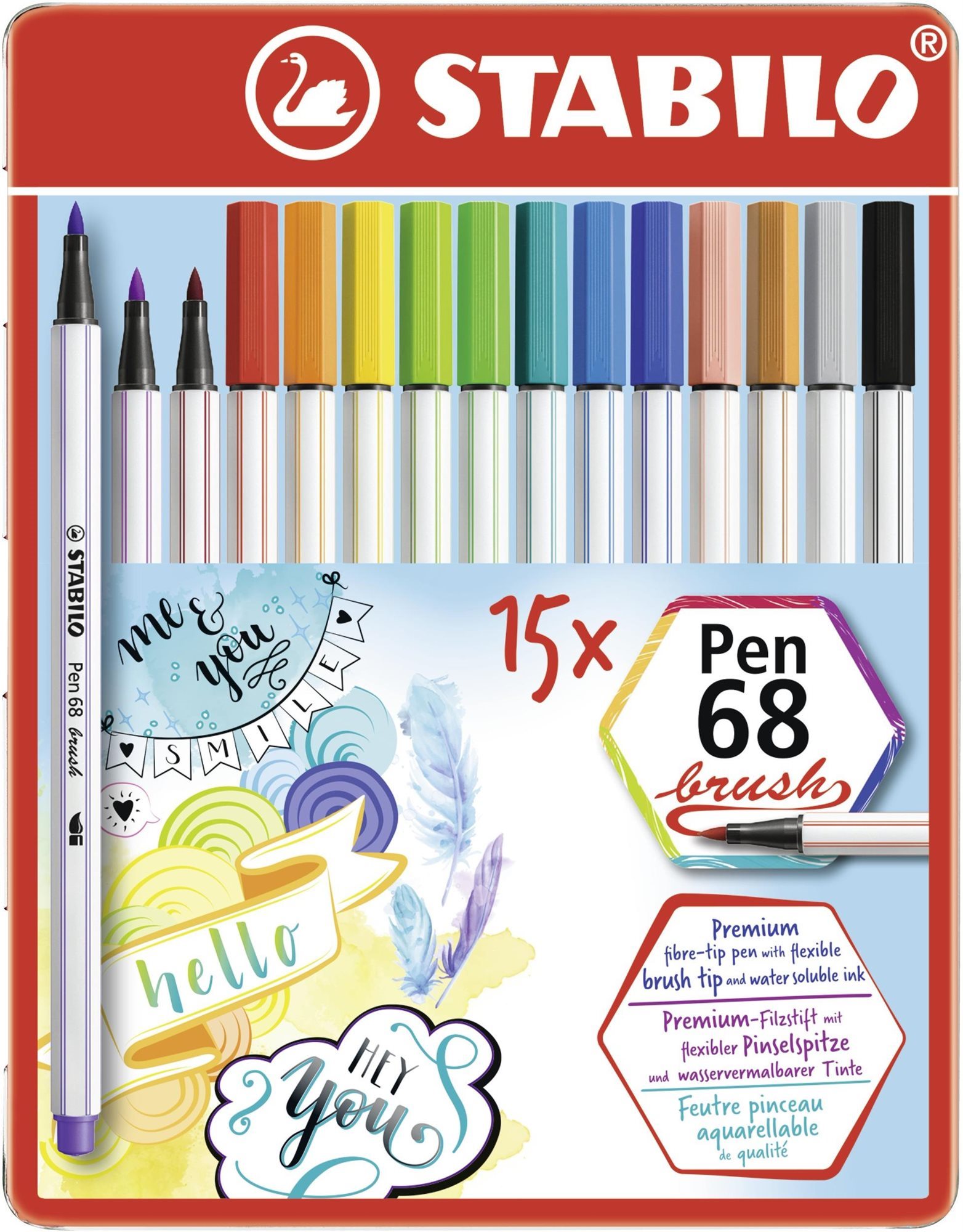 STABILO Pen 68 brush kovové pouzdro 15 barev