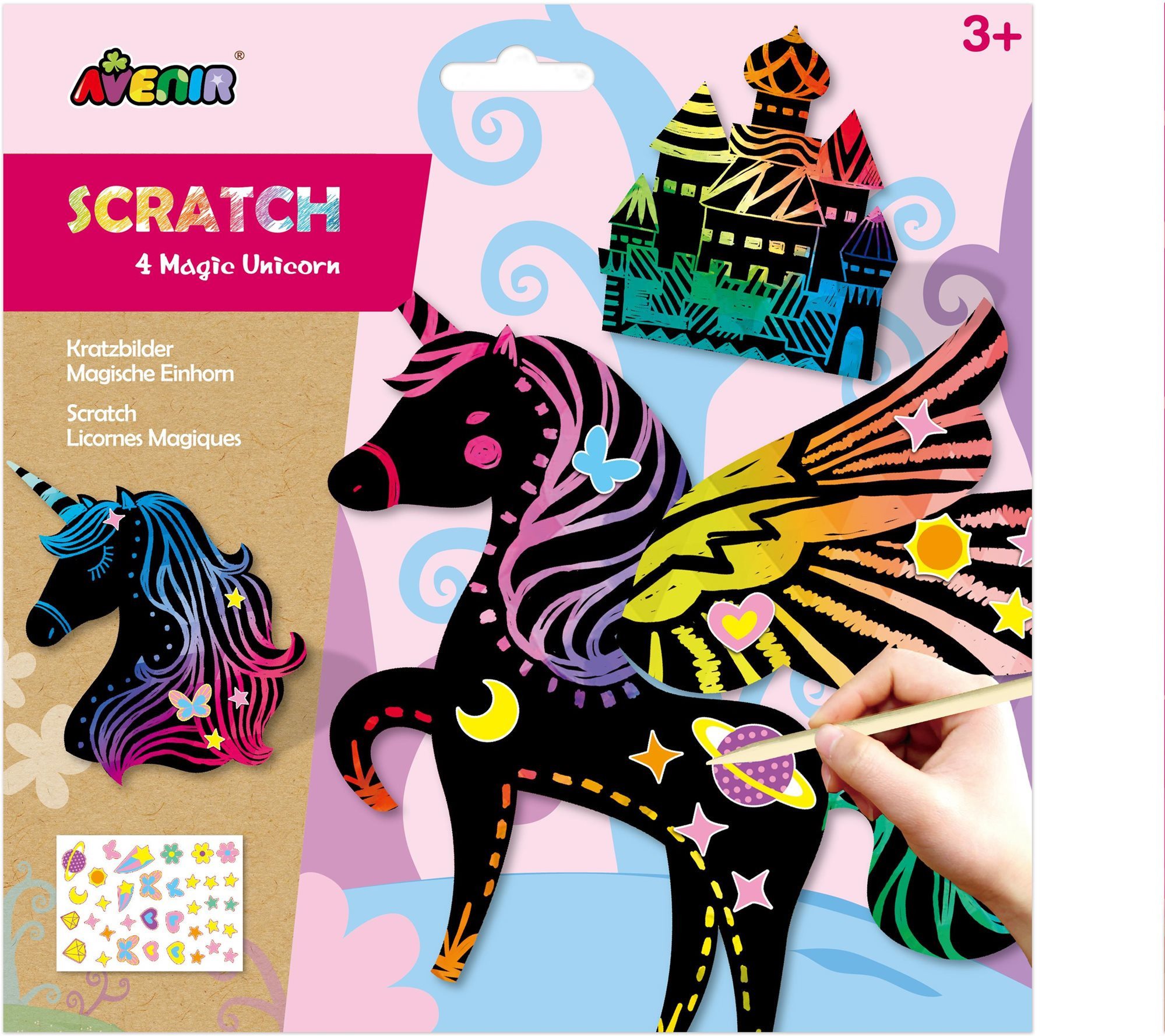 Škrabací obrázky 4 ks - Jednorožec malý