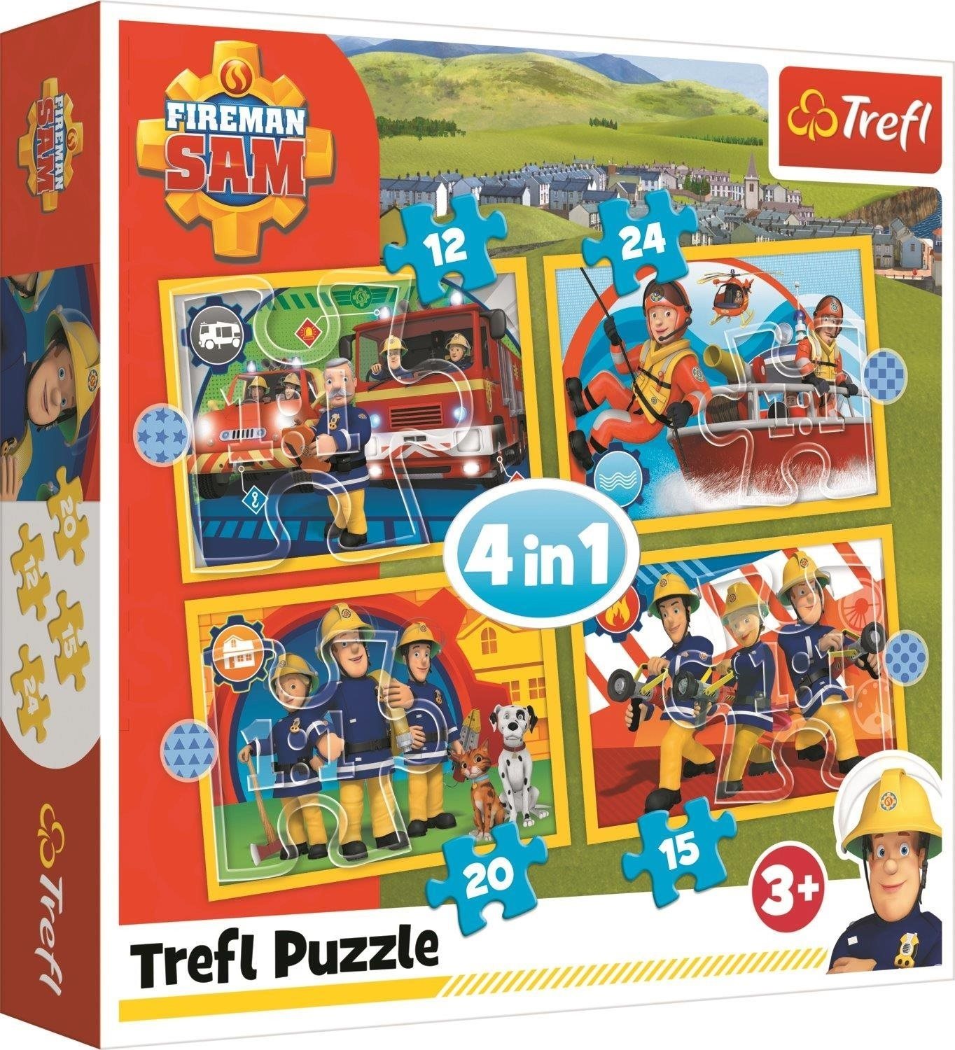 Puzzle Požárník Sam: Rádi pomůžeme 4v1 (12,15,20,24 dílků)