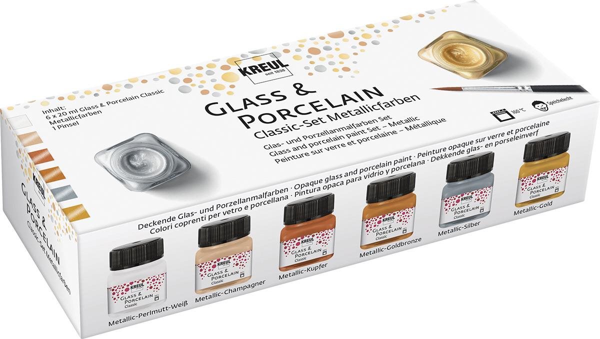 KREUL Metallic Sada barev na sklo a porcelán, 6 x 20 ml